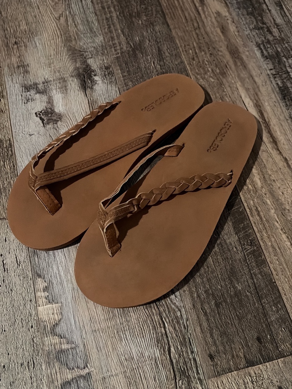 AEROSOLES Brown Braided Strap Flip Flop Sandals